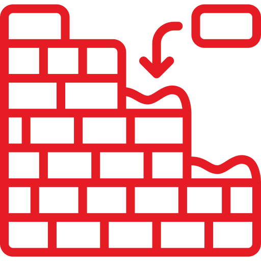 Brick wall showing construction progress in red