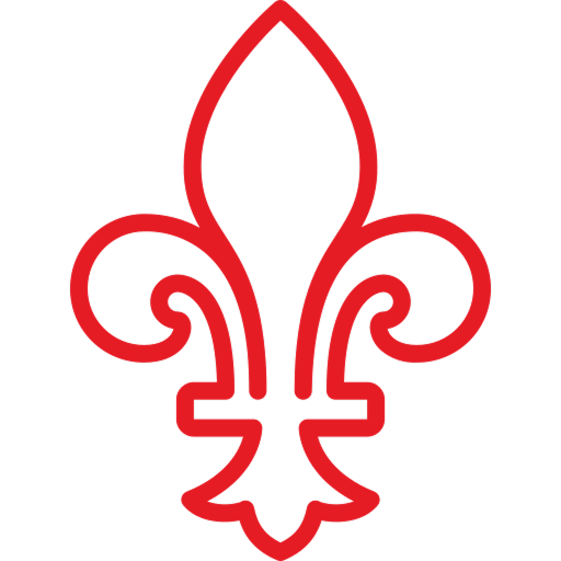 Red fleur-de-lis symbol on white background