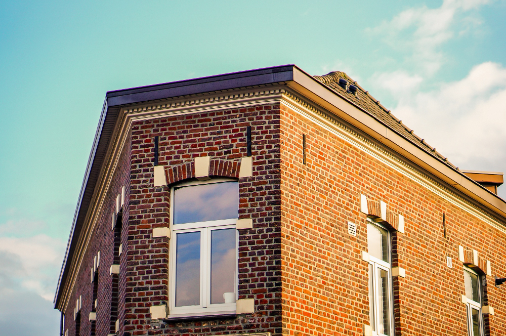 Historic brick building under blue sky view