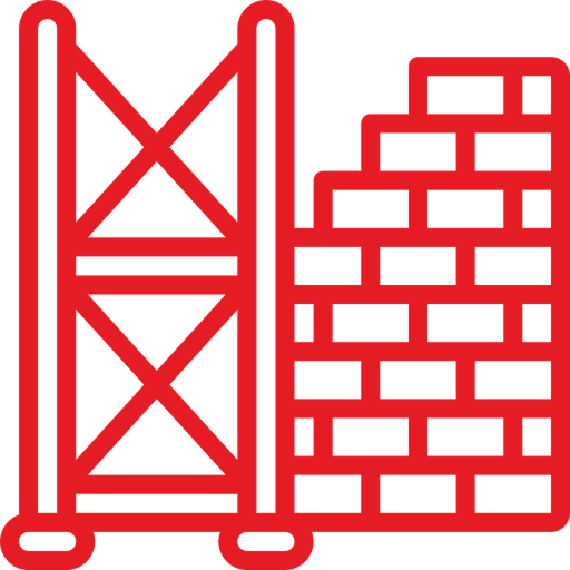 Red construction scaffolding and brick wall illustration